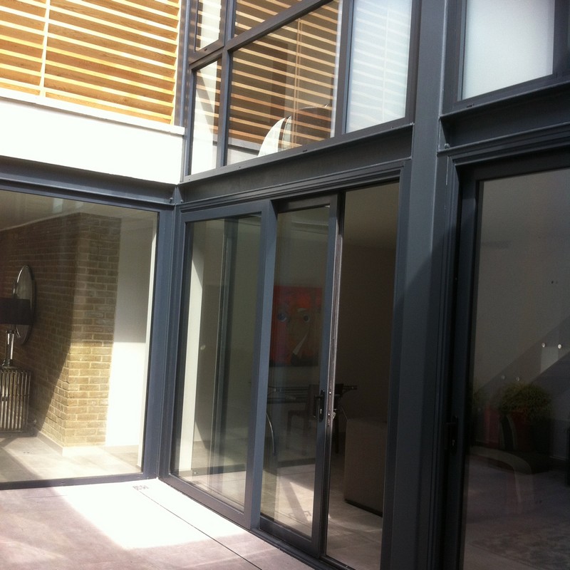 Anthracite aluminium sliding patio doors fitted in Buckingham
